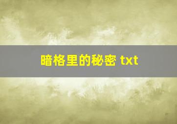 暗格里的秘密 txt